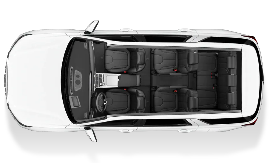 Gambar tampak atas dari hyundai palisade menampilkan konfigurasi kursi